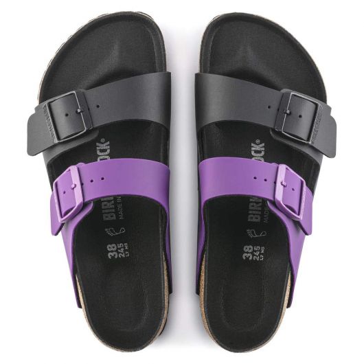Birkenstock Arizona Split Birko Flor Sandals in Black Bright Violet starthreesixty