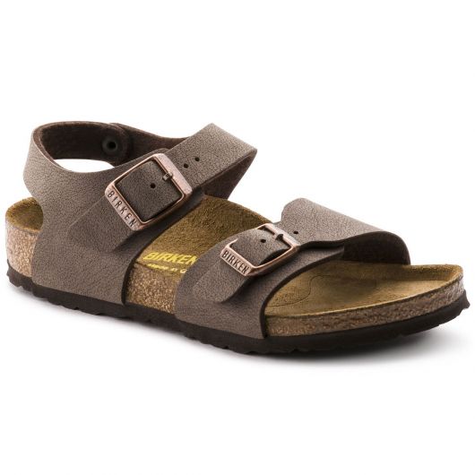 Birkenstock New York Birko Flor Nubuck Kids Regular Width Sandals in Mocha starthreesixty