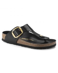 Birkenstock Gizeh BB Natural Leather Patent Unisex Regular Width Sandals in High Shine Black
