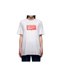 ONITSUKA TIGER Unisex Logo Tee in Real White/Flash Coral 